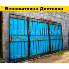 Ворота из профнастила из кованым орнаментом Фастов