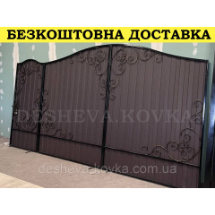 Кованые распашные ворота из профнастила из коваными элементами Обухів
