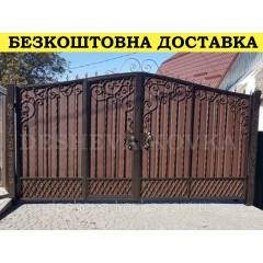 Ворота кованые из профнастилом и калиткой Код: А-01225 Мукачево