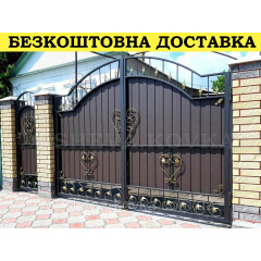 Ворота кованые из профнастилом и калиткой Код: А-01228 Токмак