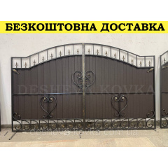 Ворота кованые из профнастилом и калиткой Код: А-01228 Токмак