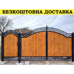 Ворота кованые из профнастилом и калиткой Код: А-01237 Суми