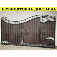 Кованые ворота из встроенной калиткой и профнастилом Біла Церква