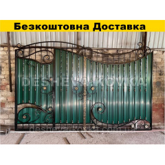 Кованые ворота из встроенной калиткой и профнастилом Біла Церква