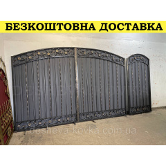 Ворота кованые из профнастилом и калиткой Код: А-01223 Полтава