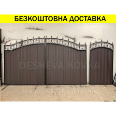 Ворота кованые из профнастилом и калиткой Код: А-01229 Полтава