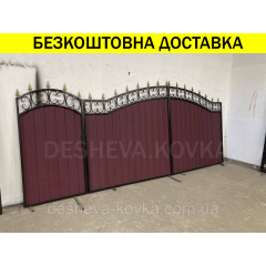 Ворота кованые из профнастилом и калиткой Код: А-01229 Полтава
