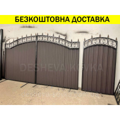 Ворота кованые из профнастилом и калиткой Код: А-01229 Полтава