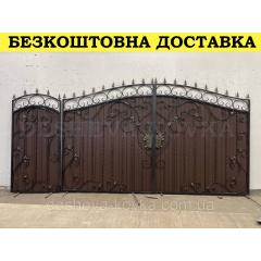 Ворота кованые из профнастилом и калиткой Код: А-01236 Полтава