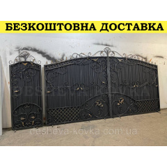 Ворота кованые из профнастилом и калиткой Код: А-01230 Полтава