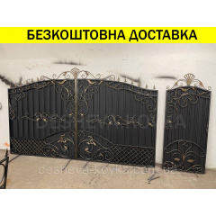 Ворота кованые из профнастилом и калиткой Код: А-01230 Полтава
