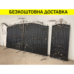 Ворота кованые из профнастилом и калиткой Код: А-01230 Полтава