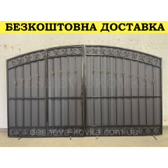 Ворота кованые из профнастилом и калиткой Код: А-01227 Полтава