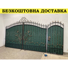 Ворота кованые из профнастилом и калиткой Код: А-01247 Луцьк