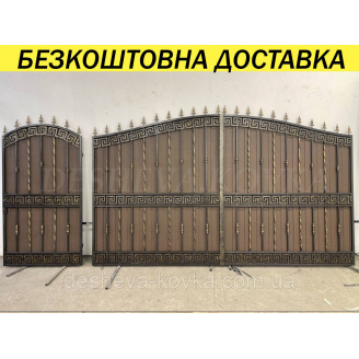 Эксклюзивные кованые ворота из профнастилом и коваными элементами