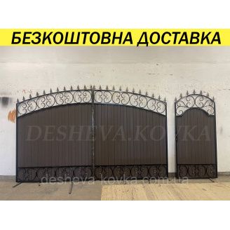 Ворота кованые из профнастилом и калиткой Код: А-01224