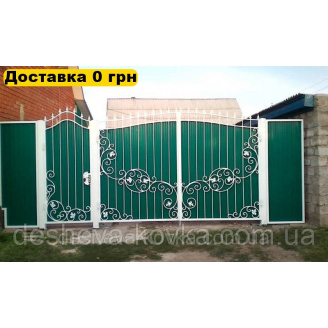 Кованые ворота из профнастила из элементами ковки