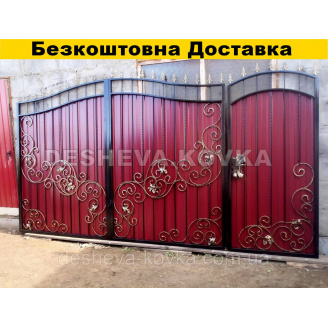 Ворота из калиткой профнастила из ковкой