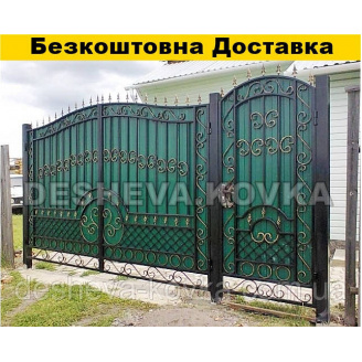 Ворота из элементами ковки из профнастила
