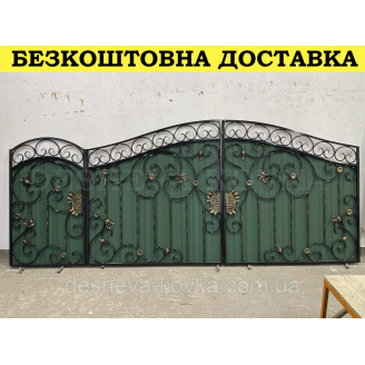 Ворота кованые из профнастилом и калиткой Код: А-01236