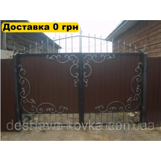 Кованые ворота из профнастила и ковкой