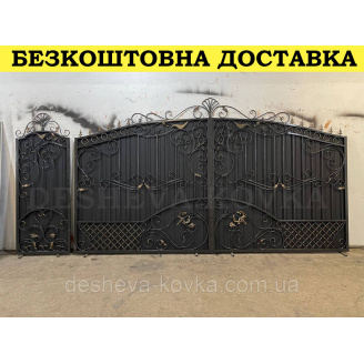 Ворота кованые из профнастилом и калиткой Код: А-01230