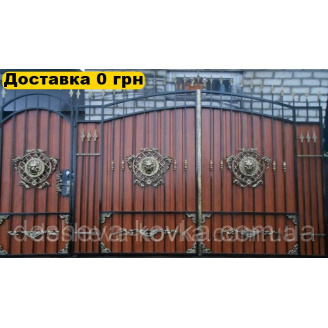 Кованые ворота из художественной ковкой из профнастила