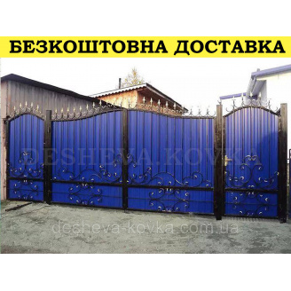 Ворота кованые из профнастилом и калиткой Код: А-01238