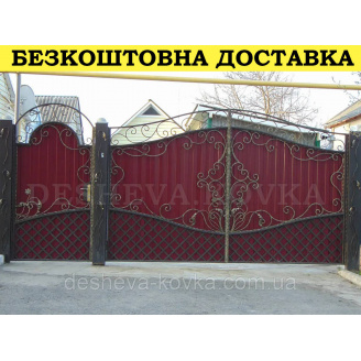 Ворота кованые из профнастилом и калиткой Код: А-01239