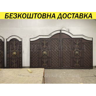 Кованые ворота из профнастилом и коваными элементами