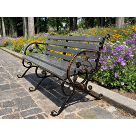 Скамейка садовая кованая Tobi Sho Камелия с подлокотниками 260 см цвет антрацит