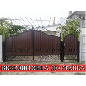 Кованые распашные ворота из калиткой из профнастила