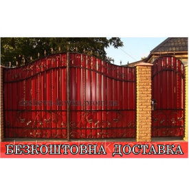 Кованые ворота из художественной ковкой и профнастила