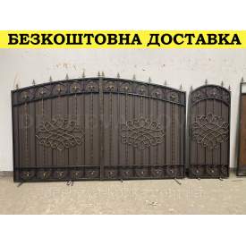 Ворота кованые из профнастилом и калиткой Код: А-01234