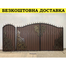 Ворота кованые из профнастилом и калиткой Код: А-01219