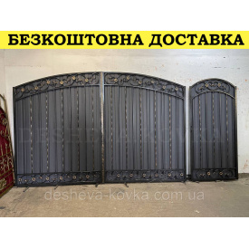 Ворота кованые из профнастилом и калиткой Код: А-01223