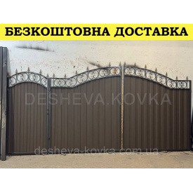 Ворота кованые из профнастилом и калиткой Код: А-01229