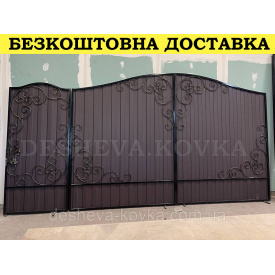 Кованые распашные ворота из профнастила из коваными элементами