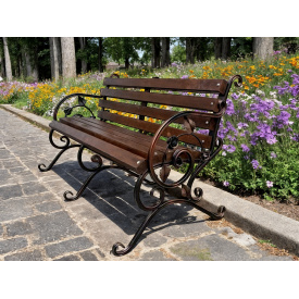 Лавка садова кована Tobi Sho Камелія з підлокітниками 200 см колір горіх