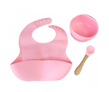 Набір дитячого посуду Силіконова тарілка та слинявчик Mega Zayka MGZ-0110(Pink) у коробці