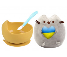 Набір S&T м'яка іграшка Pusheen cat/тарілка Y28/ложка (v-10551)