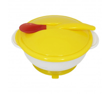 Тарілка на присосці з термоложкою та кришкою Mega Zayka MGZ-0101 (Yellow) 250 мл