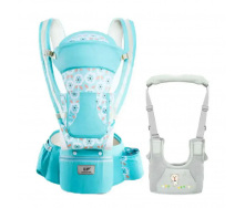 Хипсит Эрго-рюкзак кенгуру переноска Baby Carrier 6 в 1 Бирюзовый и Вожжи-ходунки с подкладками Мятный (vol-8982)