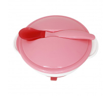 Тарілка на присосці з термоложкою та кришкою Mega Zayka MGZ-0101 (Pink) 250 мл