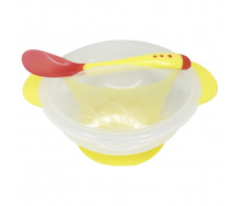 Тарілка на присосці прозора Mega Zayka MGZ-0100 (Yellow) з термоложкою та кришкою