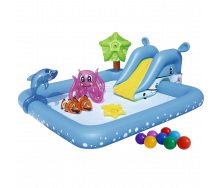 Надувной игровой центр Bestway 53052-1 Аквариум 239 х 206 х 86 см с горкой с игрушками шариками 10 шт.