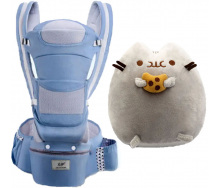 Хипсит Эрго-рюкзак кенгуру переноска Baby Carrier 6 в 1 Синий и игрушка кот c Печеньем Пушин кэт (vol-2056)