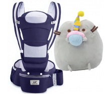 Хипсит эрго-рюкзак Baby Carrier 6 в 1 Темно-синий и Пушин кэт с кексом и свечкой 21х2 5 см Серый (vol-9736)