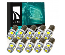 Комплект світлодіодних ламп Napo LED BA9S-5050-5smd T4W Ba9s 10 шт Білий (688754902)
