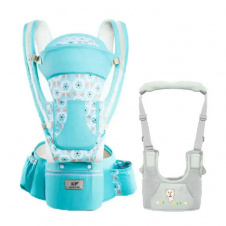 Хипсит Эрго-рюкзак кенгуру переноска Baby Carrier 6 в 1 Бирюзовый и Вожжи-ходунки с подкладками Мятный (vol-8982)
